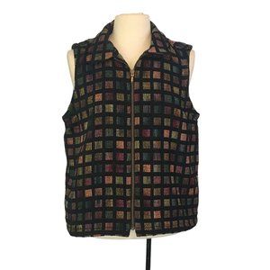 Christopher Banks Womens black Multicolor Checkered Zip‎ Front Vest L